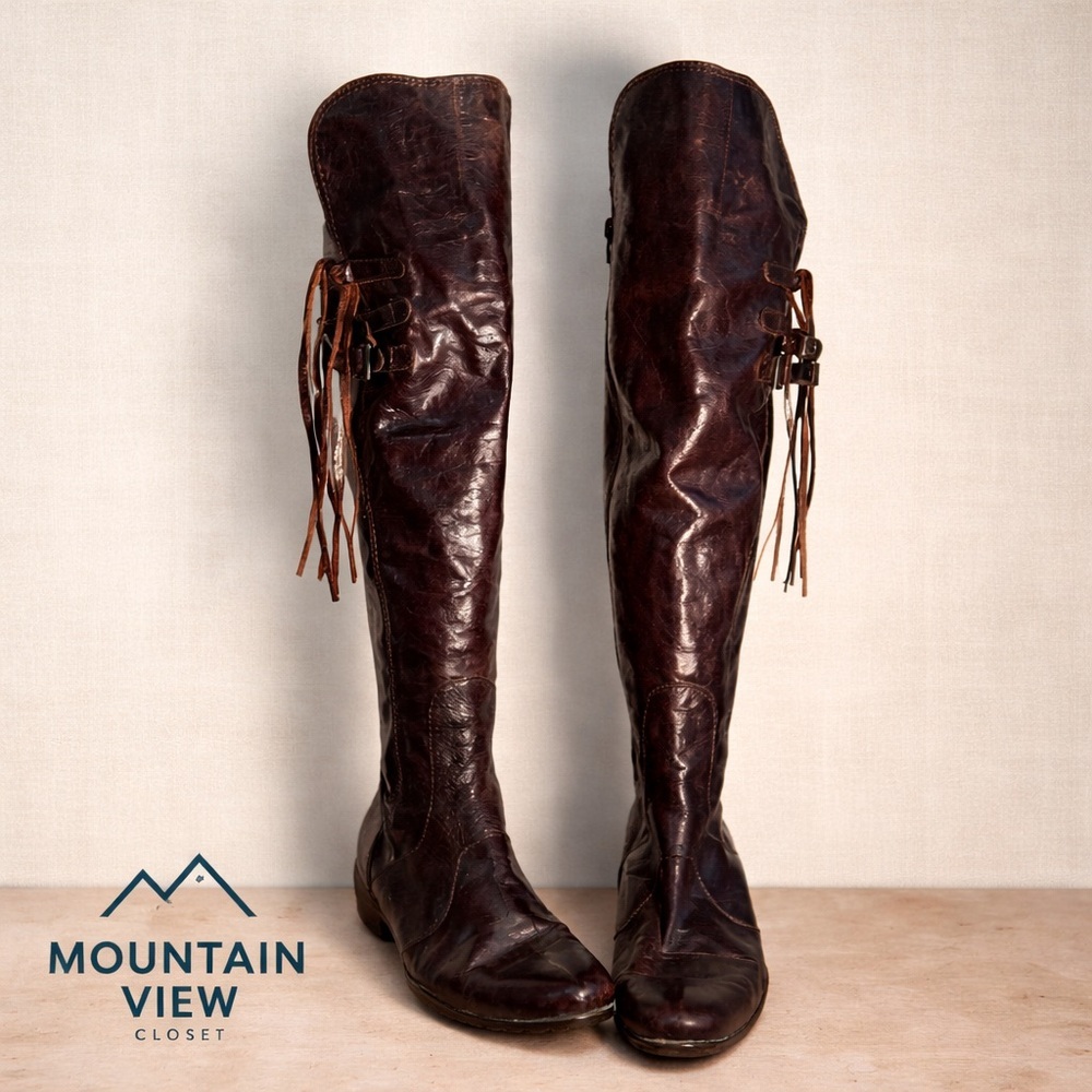 Over-the-Knee Fringe Boots in Dark Brown Leather